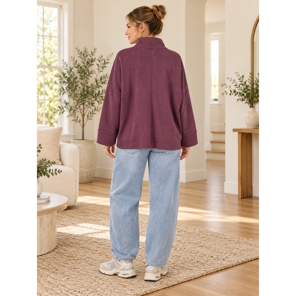 Athleta Womens Plum Heathered Funnel Neck Fleece Pullover Sweatshirt Large